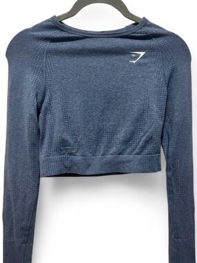 Gymshark Navy Blue Seamless Cropped Long Sleeve Top